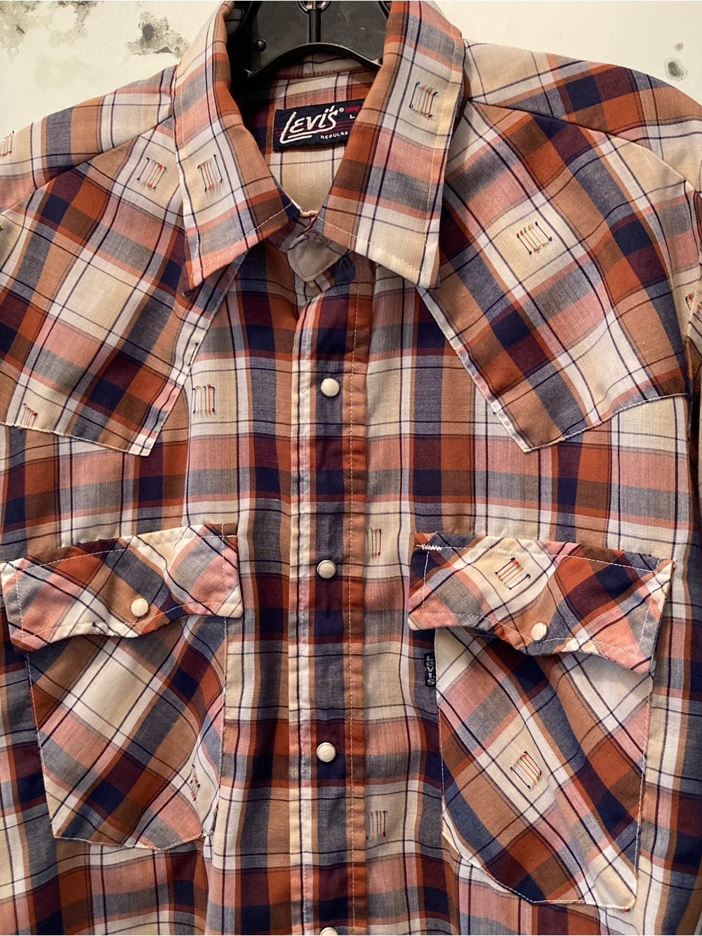 Vintage Levi's Plaid Western Snap Shirt - Rust, Navy & Cream